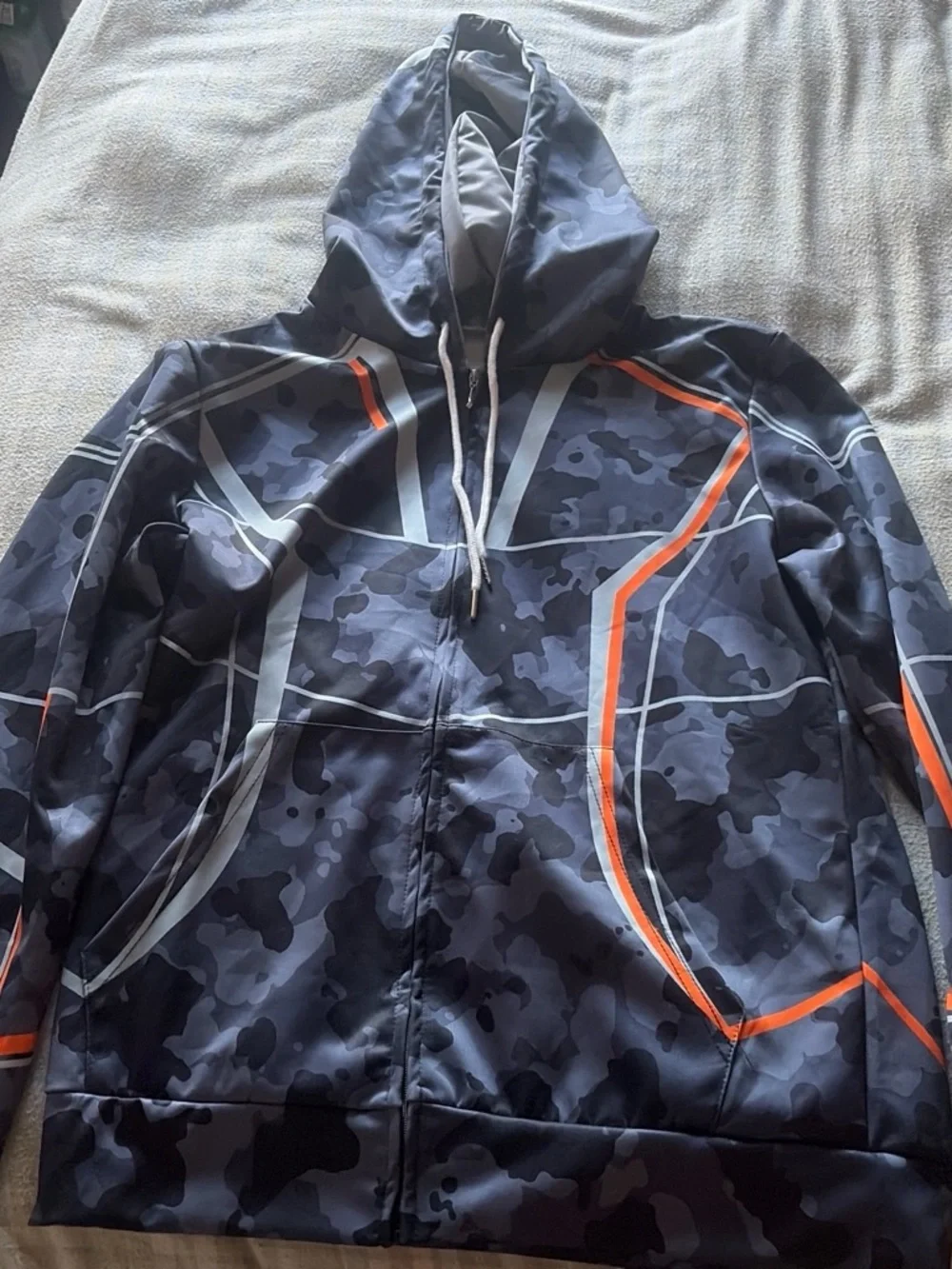Men's Black & Gray Camo Zip Hoodie with Orange Accent